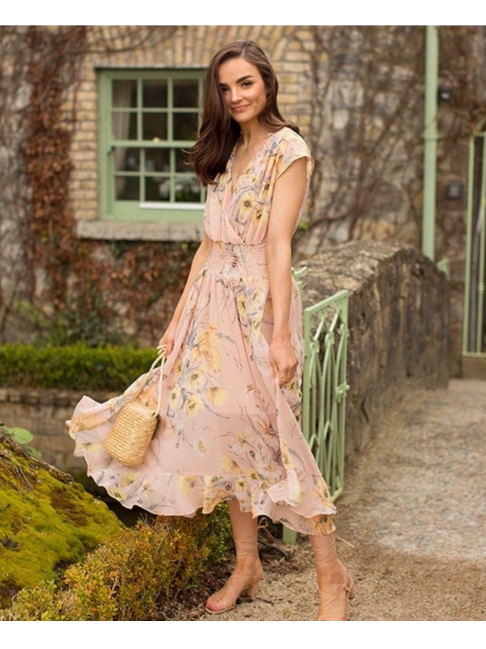 NWT H&M Conscious Floral Semi Sheer Flowy Floral Midi Dress Size 6 - Picture 1 of 9